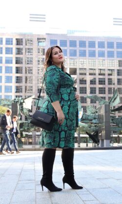 thebiggerblog, Josine Wille, plussize fashion blog, plussize blogger, grote maten mode, plus-size, +size, 2018, Ulla Popken, Anna scholz, feestelijke plussize kleding, patty dress, party outfit, Anna Scholz by Ulla Popken collectie, groene jurk maat 48, groene jurk plussize, slangenprint, dierenprint, snake print, emerald groen, smaragd groene jurk